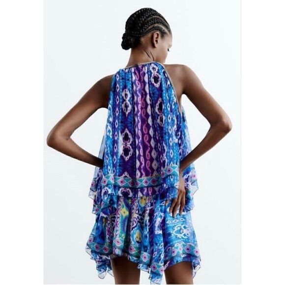 NWT Zara High Waisted Aztec Tribal Printed Asymmetric Hem Pull On Mini Skirt - Picture 4 of 16